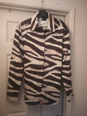 Zebra -Print Long Sleeve Shirt Jacket - Brown & Cream